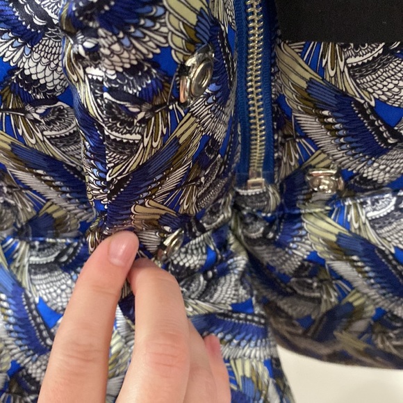 Thomas Wylde silk blue hummingbird print goose down puffer jacket size M - Picture 15 of 16